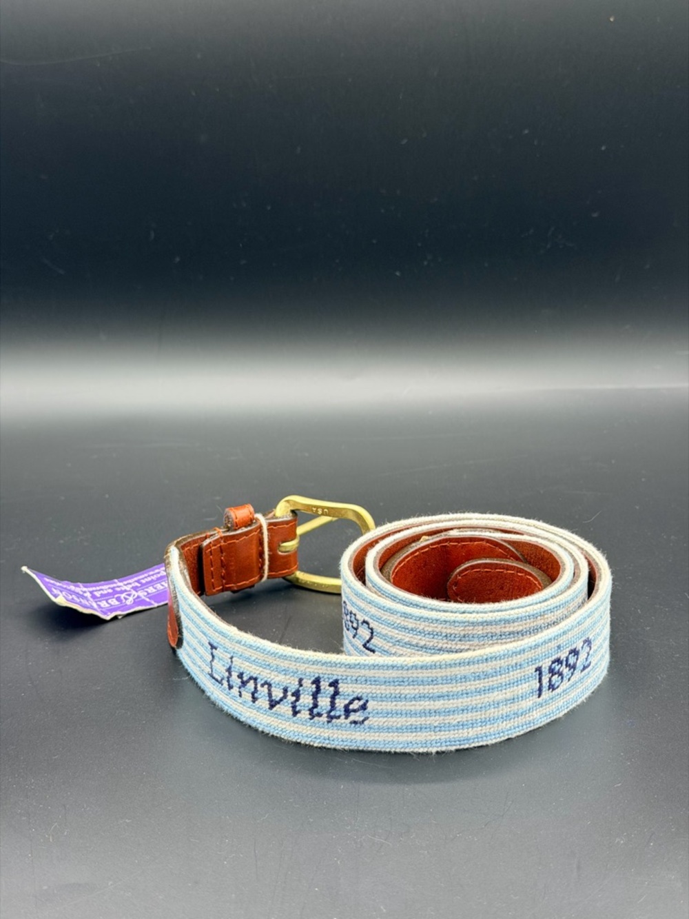 NWT Smathers & Branson Needlepoint Belt Linville 1892 Leather Nautical 36 Brass